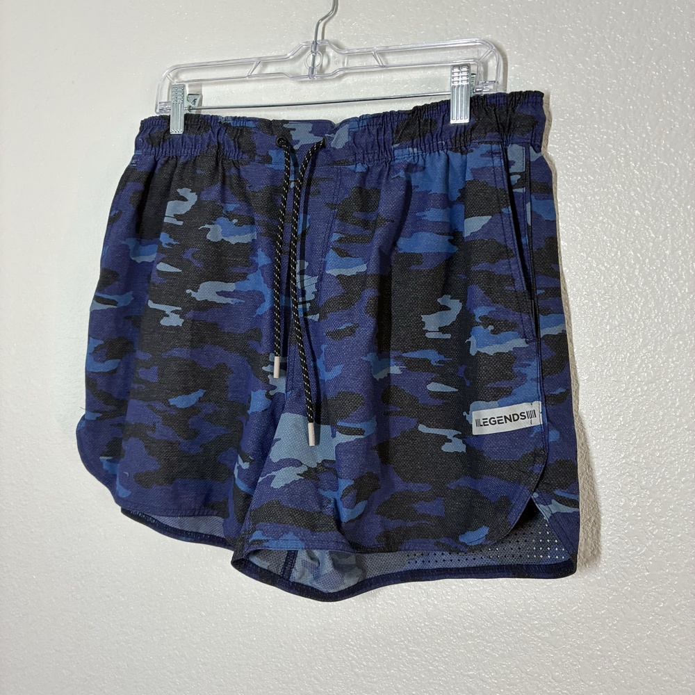 Legends Shorts Mens XL Blue Camo 5 Inseam Lined Zip Pocket Running Gym